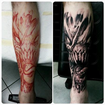 Tattoos - inner forearm evil face - 128780